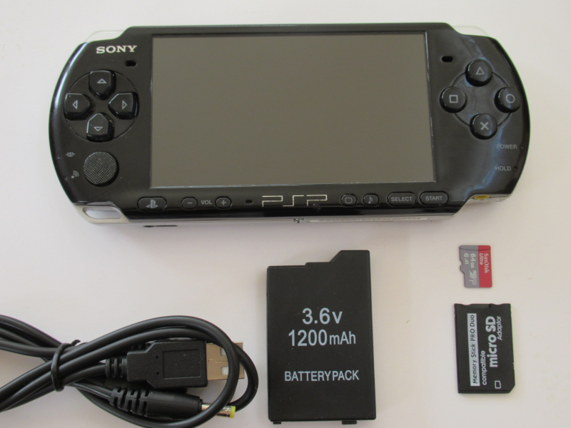 PSP 3000 Piano Black with Custom Firmware ARK-4, 64GB, USB Charge and Data Cable, Region Fre image #1